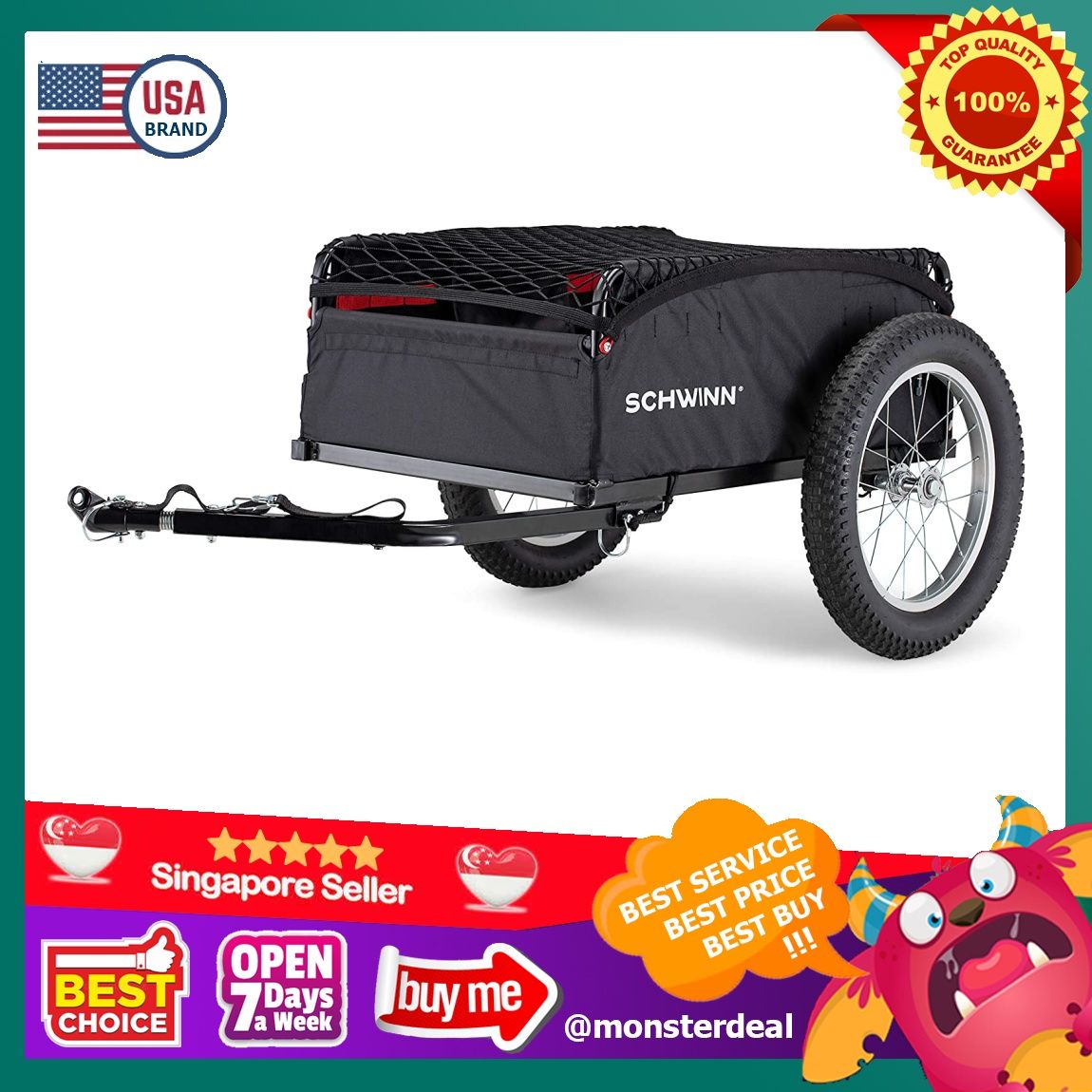 YBR] Schwinn USA Porter Cargo Bike Trailer, Max Weight 100 lbs, Elasticized  Mesh Net, Large Knobby Tiores bicycle wagon, Everything Else on Carousell
