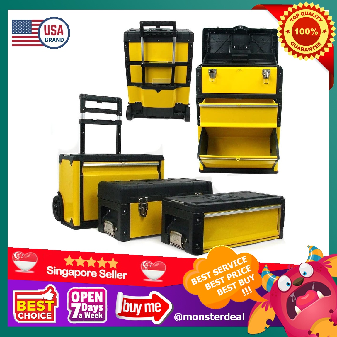 YBR Stalwart USA Oversized Portable Tool Chest Three Tool