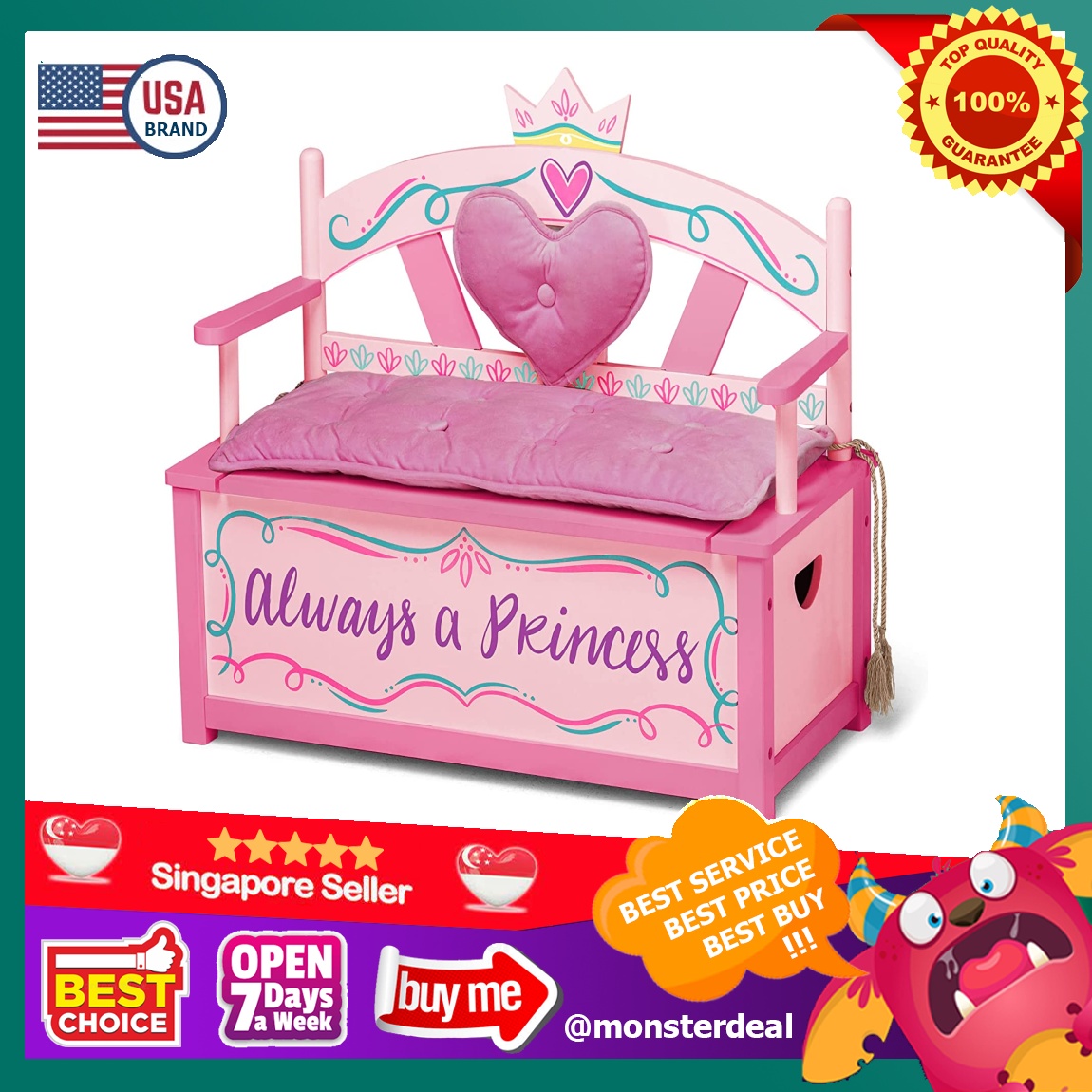 Wildkin princess toy discount box bench