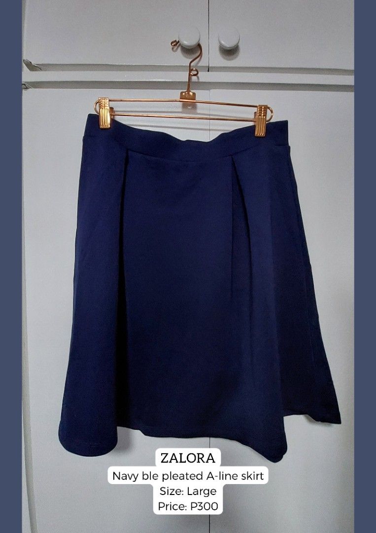 Zalora plus size navy blue pleated A line skirt Women s Fashion