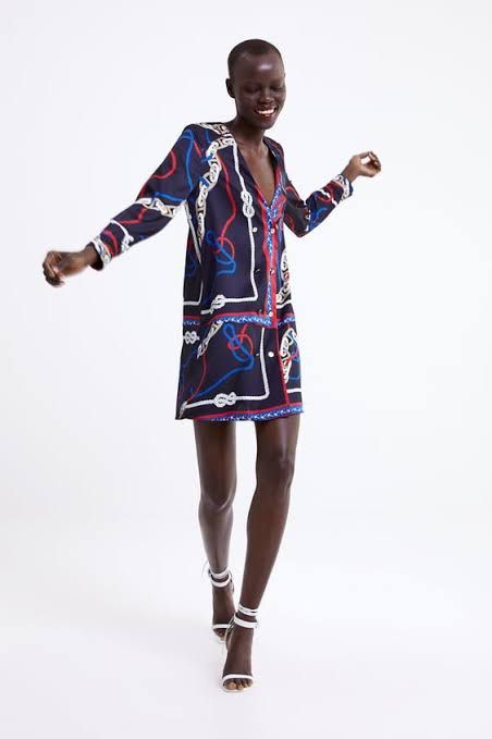 Zara navy chain print dress Fesyen Wanita Pakaian Wanita Gaun