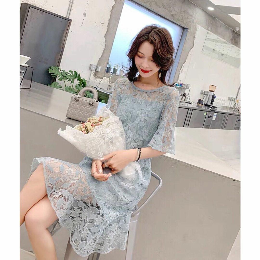 100% IMPORT, Kode : #D10896 3 warna , Fairies Bellsleeve Lace Dress