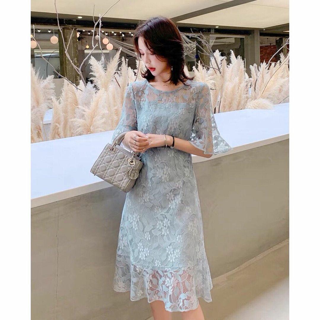 100% IMPORT, Kode : #D10896 3 warna , Fairies Bellsleeve Lace Dress