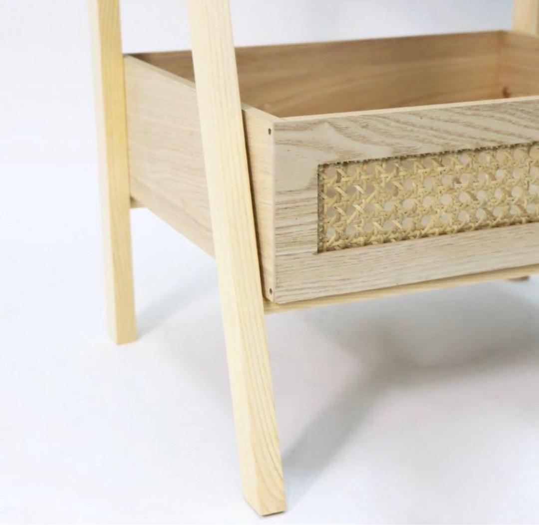 3 Tier Cane Ladder Shelf With Rattan Decoration (Oak, 傢俬＆家居, 傢俬, 書櫃、櫃子及