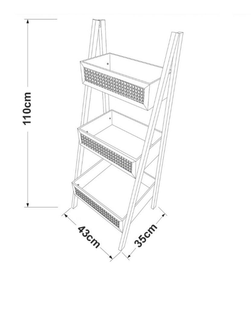 3 Tier Cane Ladder Shelf With Rattan Decoration (Oak, 傢俬＆家居, 傢俬, 書櫃、櫃子及
