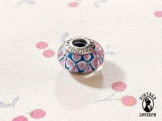 ❤️❤️❤️ Authentic Retired PANDORA 925 Ale Silver Blue and Pink flowers murano glass charm