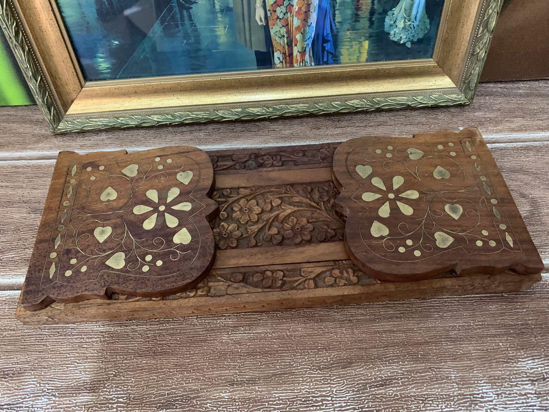 Beautiful Vintage Indian Carved Wood Expandable Book Holder. Made in