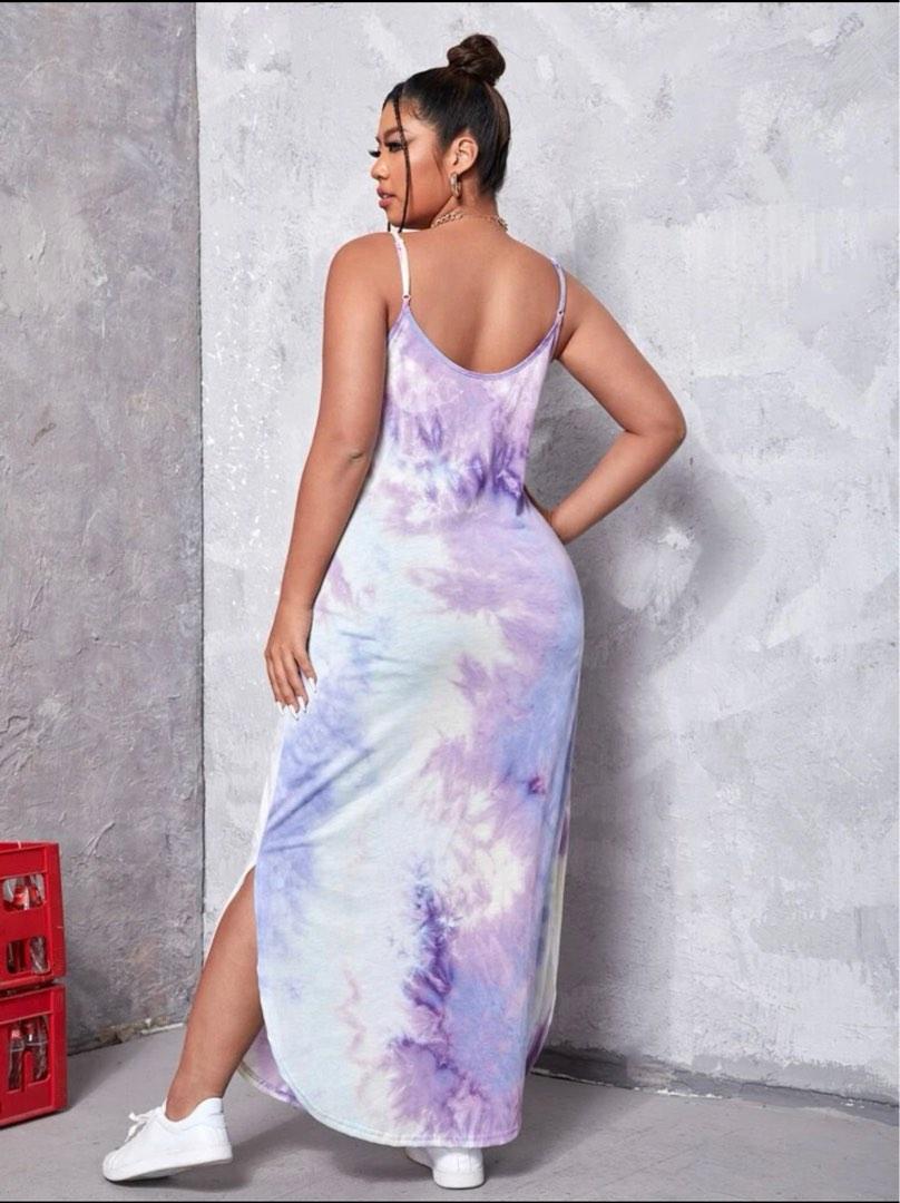 SHEIN SXY Plus Tie Dye Twist Detail Split Thigh Dress