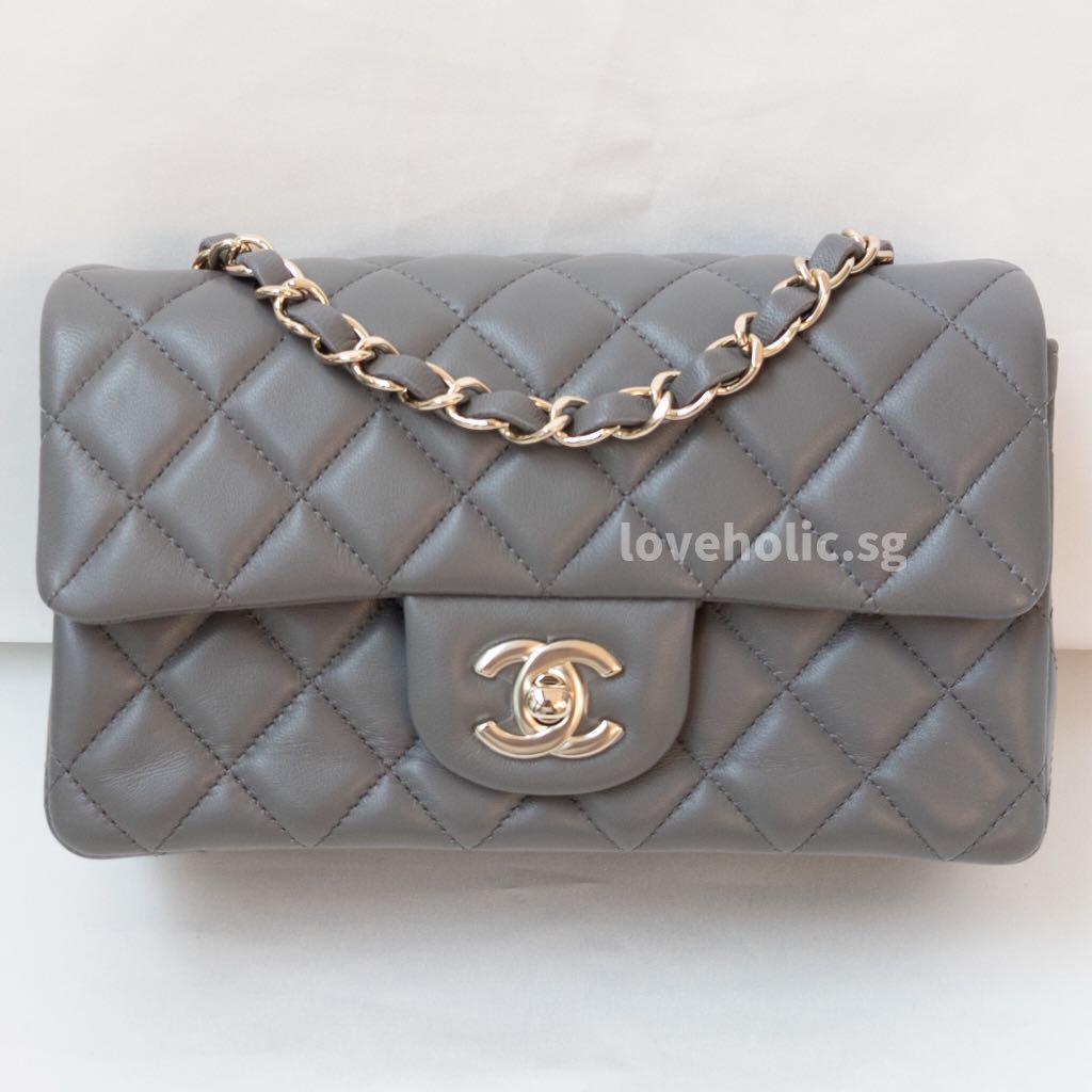 Chanel Mini Square Flap Bag 22C Grey, Luxury, Bags & Wallets on Carousell