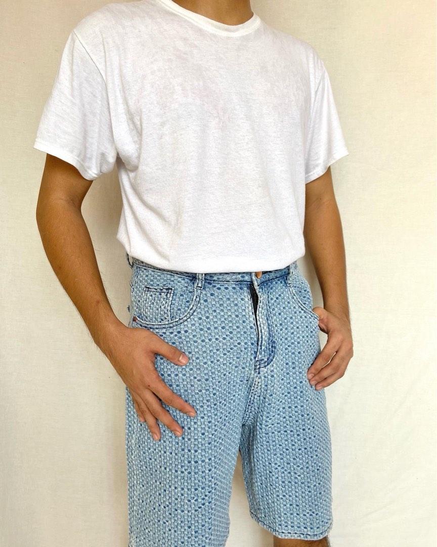Checkerboard denim shorts, Men's Fashion, Bottoms, Shorts on Carousell