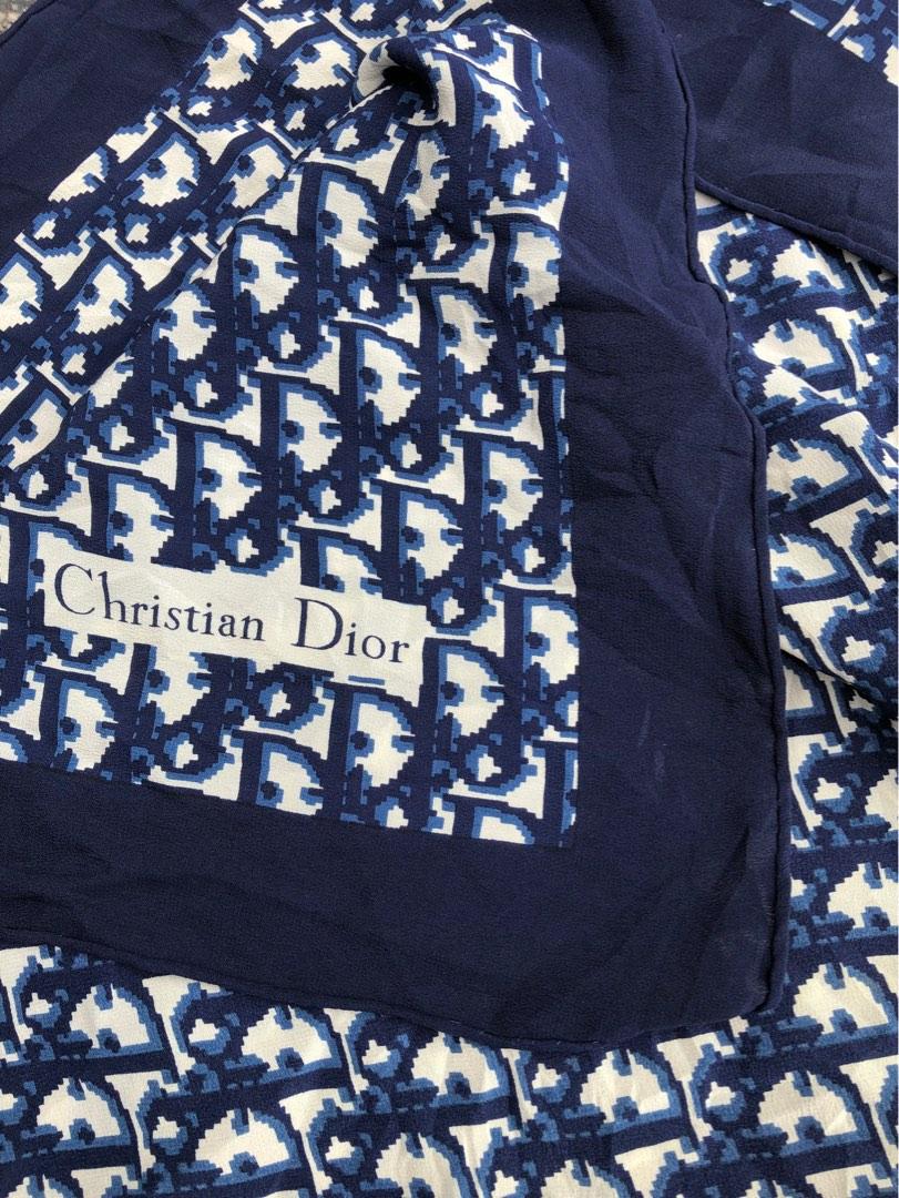 Christian Dior 2000a Navy Silk Monogram Scarf · INTO