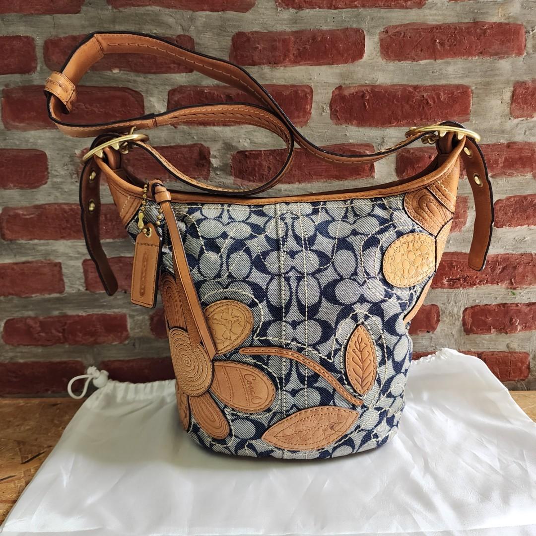 Coach Bleecker 11781 Floral Applique Crossbody Hobo Denim Jacquard