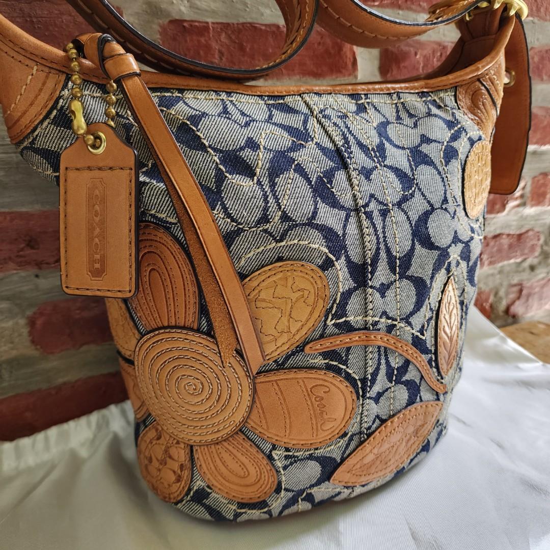 Coach Bleecker 11781 Floral Applique Crossbody Hobo Denim Jacquard