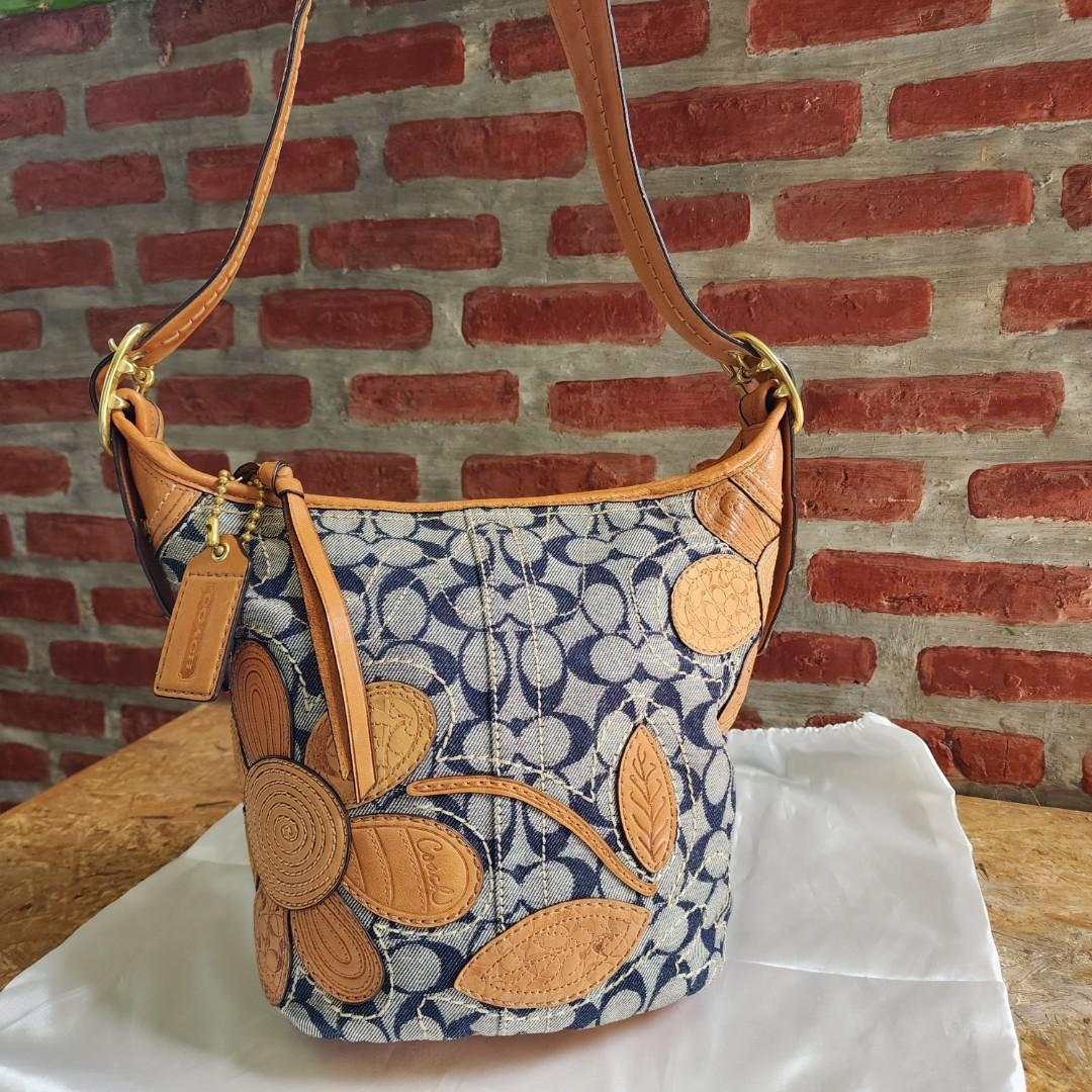 Coach Bleecker 11781 Floral Applique Crossbody Hobo Denim Jacquard