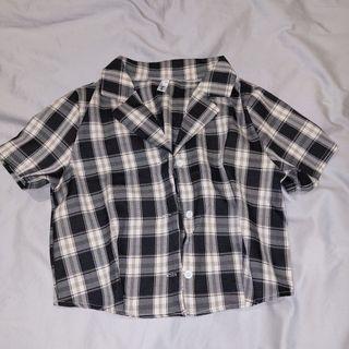 Cute patchwork plaid cropped buttonup