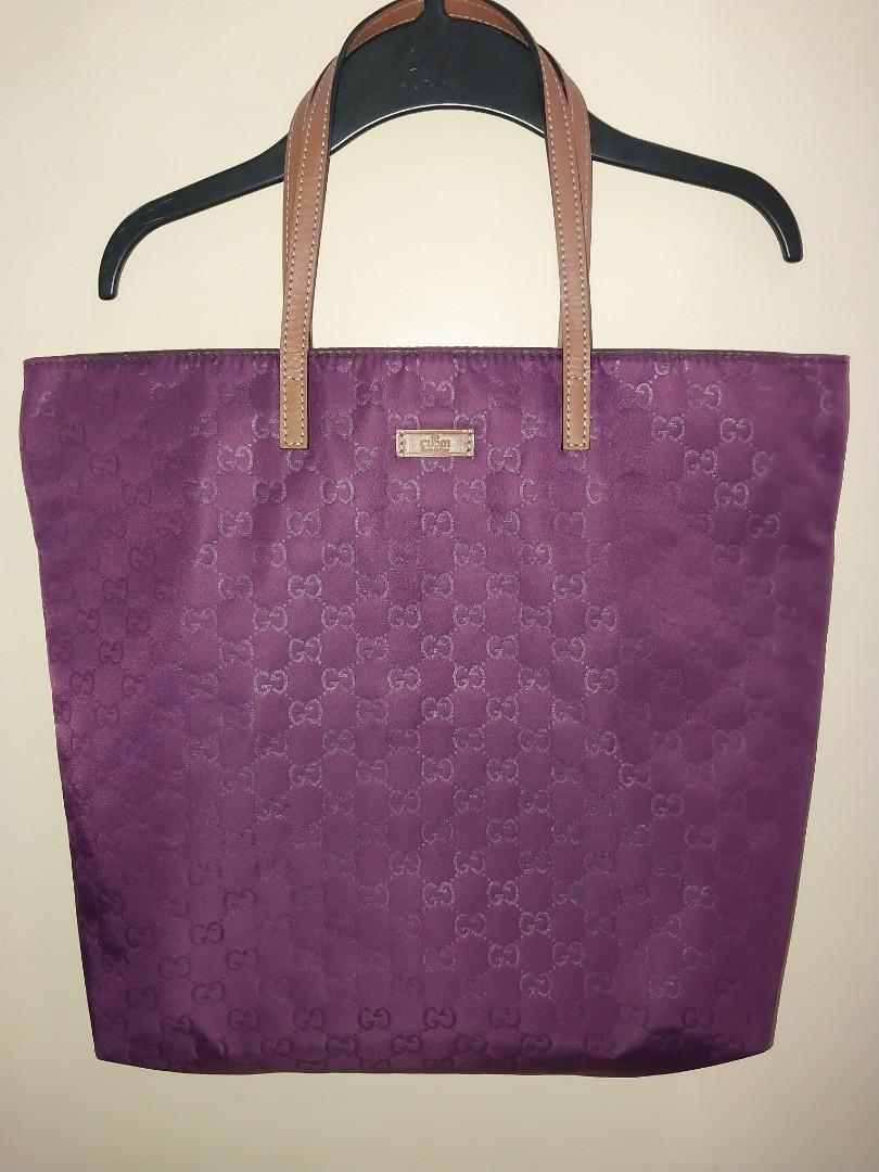 Gucci Fuchsia purple GG nylon shoulder tote bag