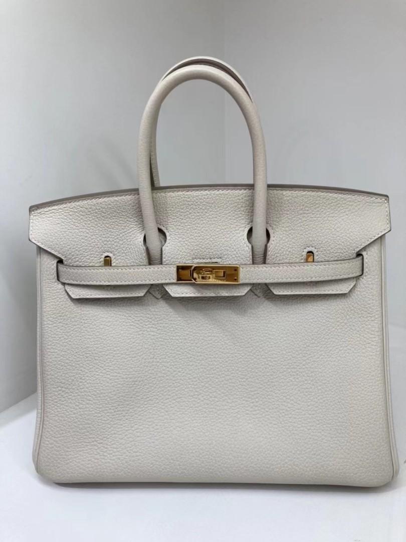 Hermes Craie Off White Togo Palladium Hardware Birkin 25 Handbag