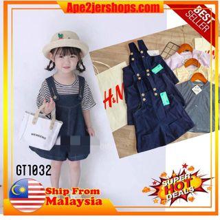 JUMPSUIT JEANS SHORT PANTS + SHORT SLEEVE GIRL SOFT JEANS KIDS PLAYSET 1-5YEARS (CODE GT1032)