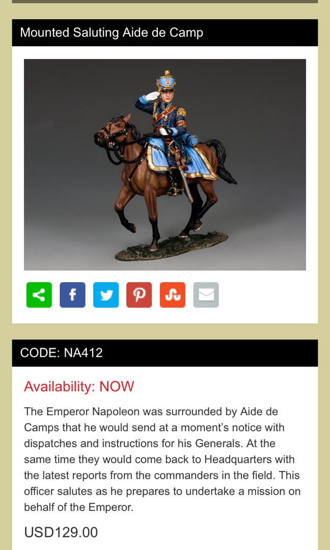 Figurine King & Country CHK009 – The Governor's RHKP Aide De Camp – Plomb Peint – Neuve