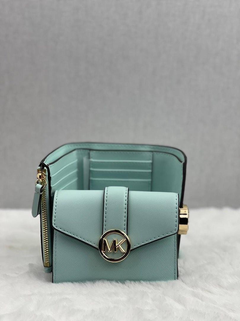Micheal Kors Carmen Medium Flap Bifold Wallet in Fair Aqua, Luxury, Bags u0026  Wallets on Carousell