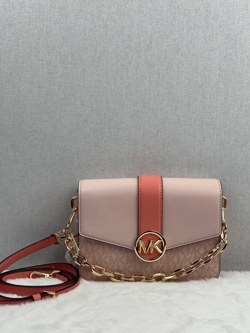 Micheal Kors Carmen Small Flap Crossbody in Signature Sherbet, Luxury, Bags  & Wallets on Carousell