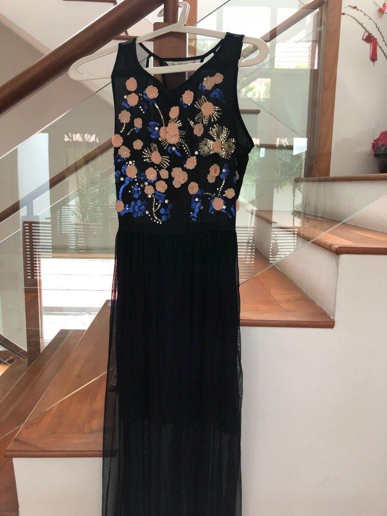 Miss Selfridge Sheer Sequinned Evening Gown Women s Fashion Dresses Sets Evening dresses gowns on Carousell