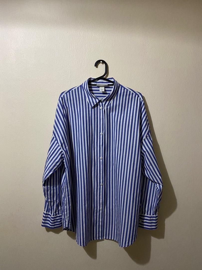 Monki oversized shirt in blue and white stripe