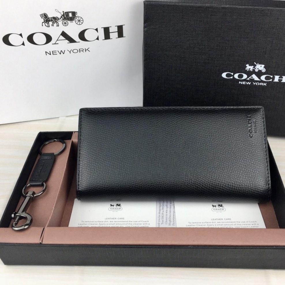 New Coach Original 74978 Men Long Folded Wallet Multi Card Slots with Full Set of Coach Package