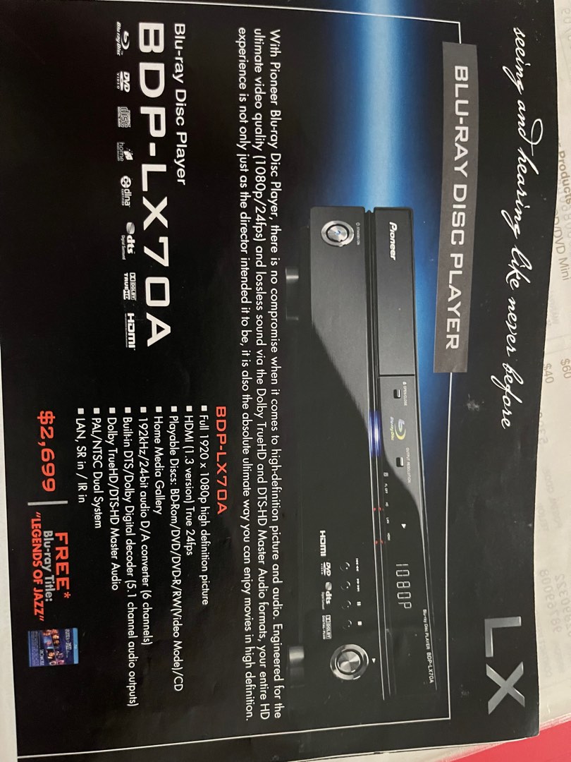 2.1 Soundsystem Mit Blue Ray Player Pioneer Blue Ray Disc Player-BDP LX 70A, Audio, Other Audio Equipment