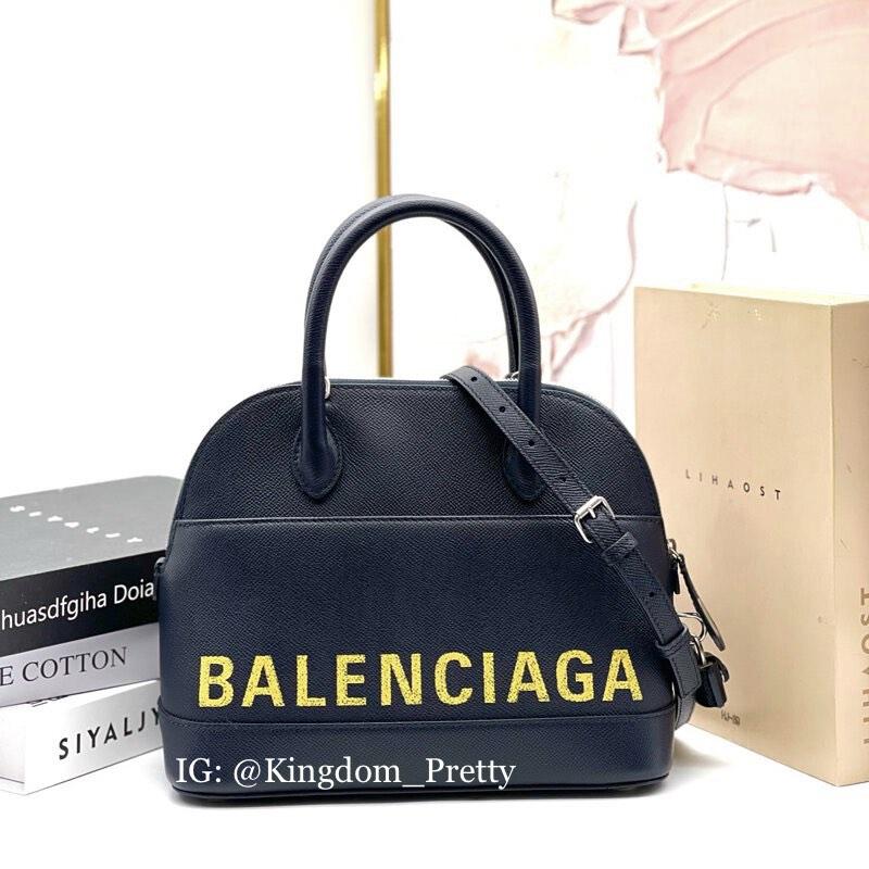 Balenciaga Logo Ville Bag Printed Leather Medium Black 2131401
