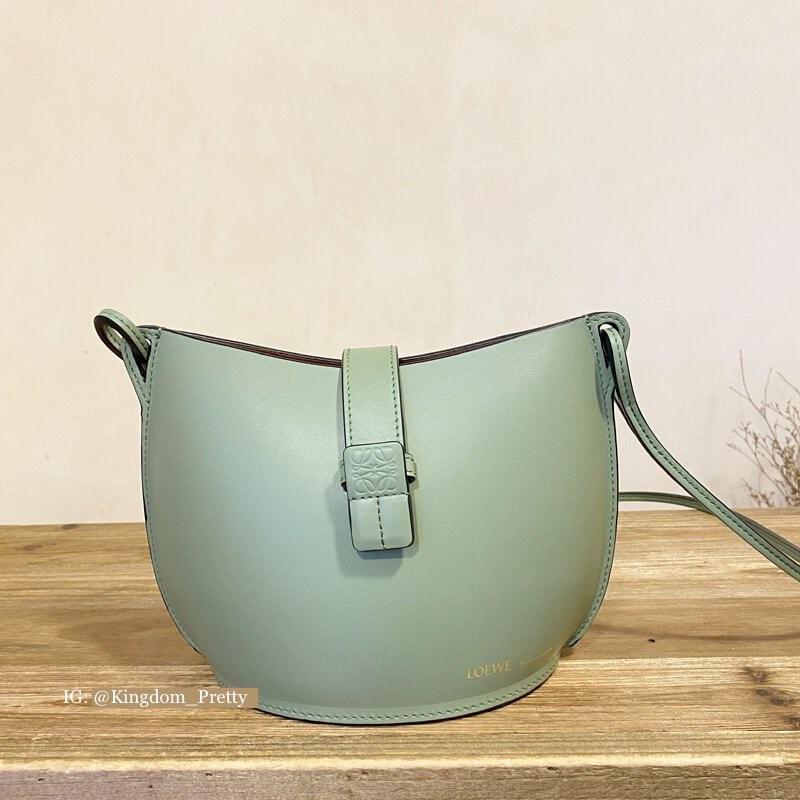 Loewe Mini Leather Moulded Bucket Bag in Green