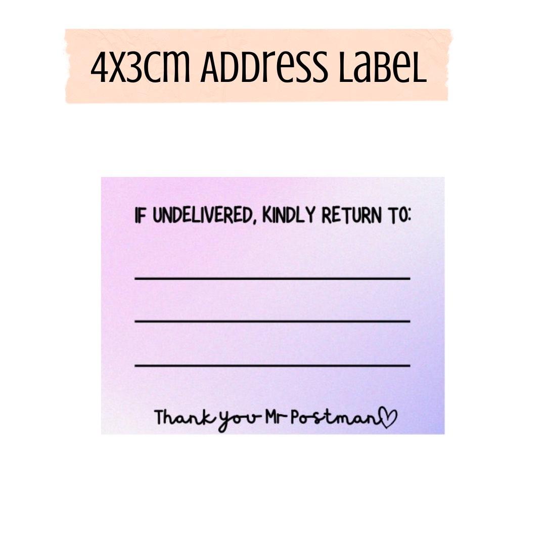 Return Address Label 🌻 (Category: Stationery & School Supplies) located in Singapore. Submitted by ClippyClappy (Listing ID 1194294566, Image 1). Description: Mailing Address Label (10cm x 6cm) 50pcs - $4.50 100pcs - $6.50 Prices are inclusive of normal postage ✨.