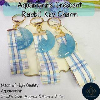 [Singapore Local In-Stock]  Aquamarine Crescent Rabbit Key Charm 海蓝宝月兔钥匙扣