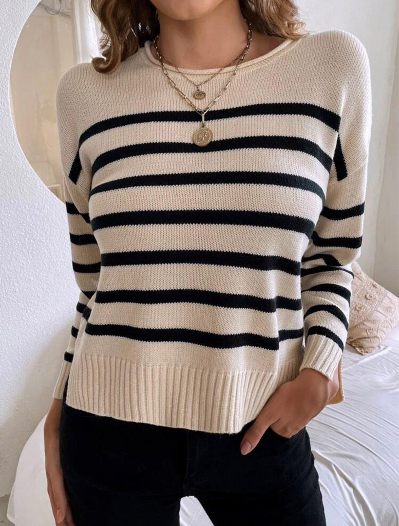 Striped drop deals shoulder sweater