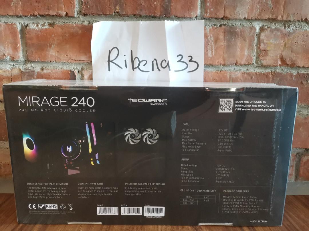 Tecware Mirage 240 Black ARGB AIO Cooler, Computers & Tech, Parts
