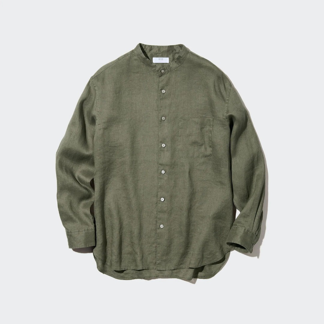Lente Heren Shirt-Japan Vintage Stijl,Premium Linnen,Stand Collar,Slim Fit,Single Breasted,Casual, Lichtgrijs, S
