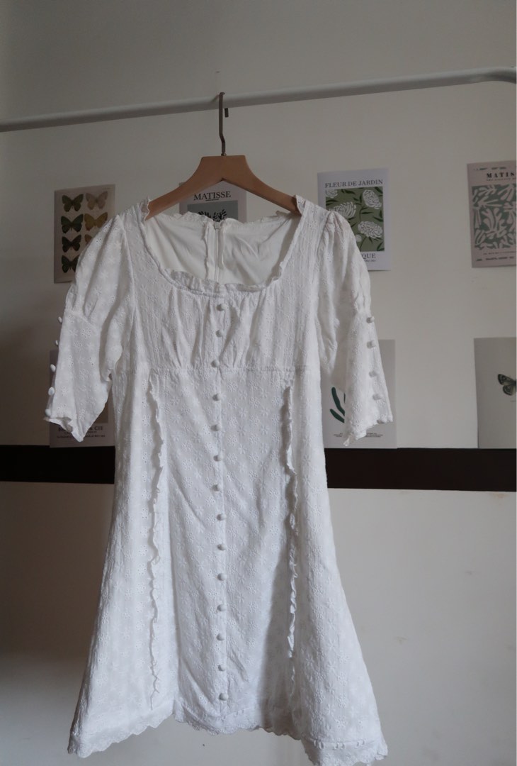 White Eyelet Square Neck Mini Dress, Women's Fashion, Dresses & Sets ...