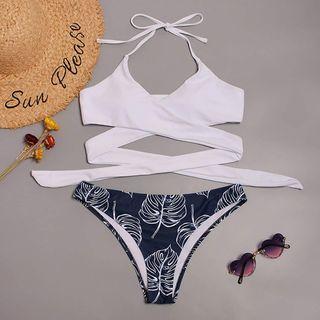 White Wrap Around Leaf Print Bottom
