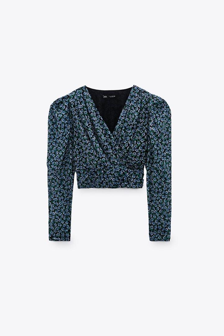 Zara Floral Print Draped Top, Women's Fashion, Tops, Blouses on Carousell