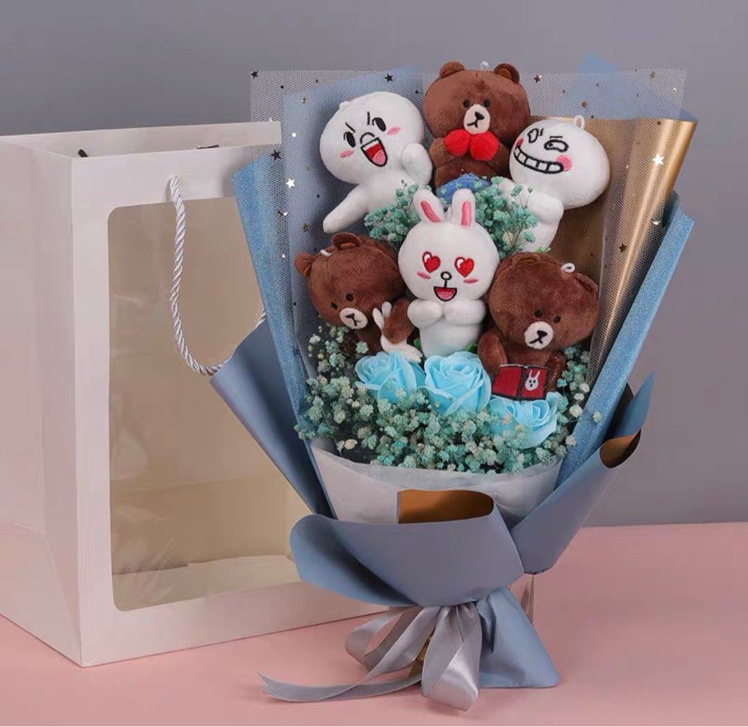 訂1️⃣星期‼️ Line Friends 熊大 Brown 兔兔 Cony 饅頭人 Moon 花 花束 畢業公仔 畢業公仔花束 公仔花束 ...
