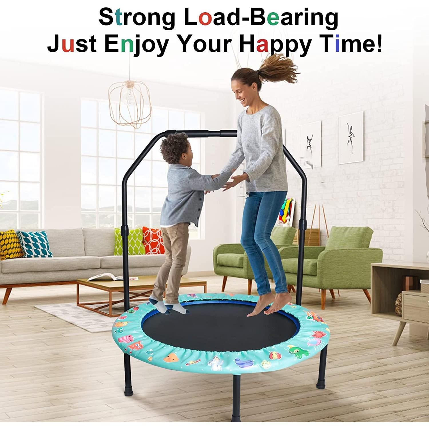 36 Inch Trampoline for Kids Mini Trampoline with Adjustable Handle and Safety Padded Cover Foldable Toddler Trampoline Indoor Outdoor Rebounder