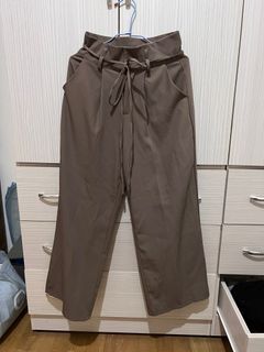 正韓高腰西裝寬褲卡其色