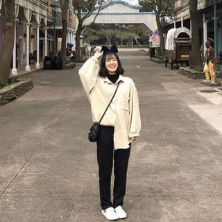 杏色寬鬆襯衫外套 鬚邊下擺