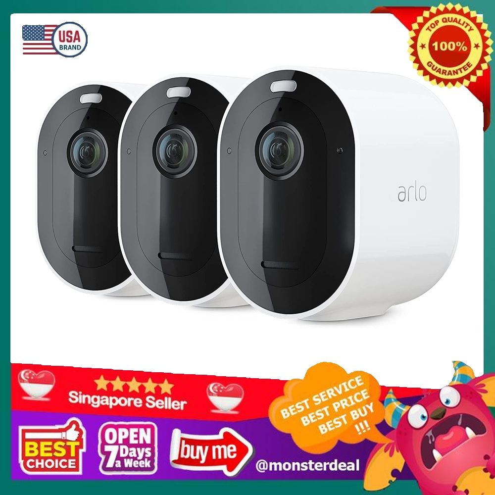 Arlo Pro 4 Spotlight Security Camera, 3 Pack, White, VMC4350P 