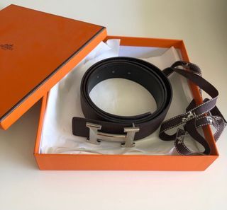 Authentic Hermes Belt Black Leather GP Buckle H Logo