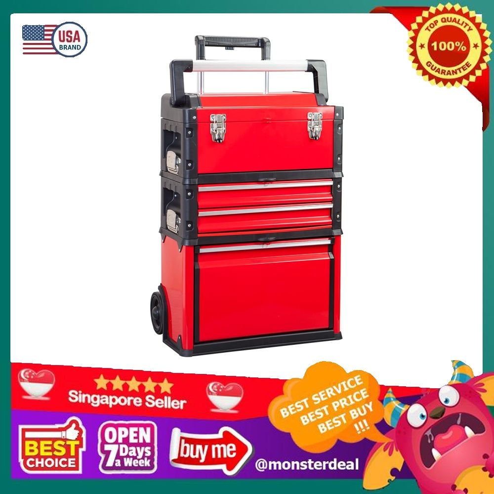 BIG RED TRJF-C305ABD Torin Garage Workshop Organizer: Portable Steel and  Plastic Stackable Rolling Upright Trolley Tool Box with 3 Drawers, Red,  Furniture & Home Living, Home Improvement & Organisation, Storage Boxes 
