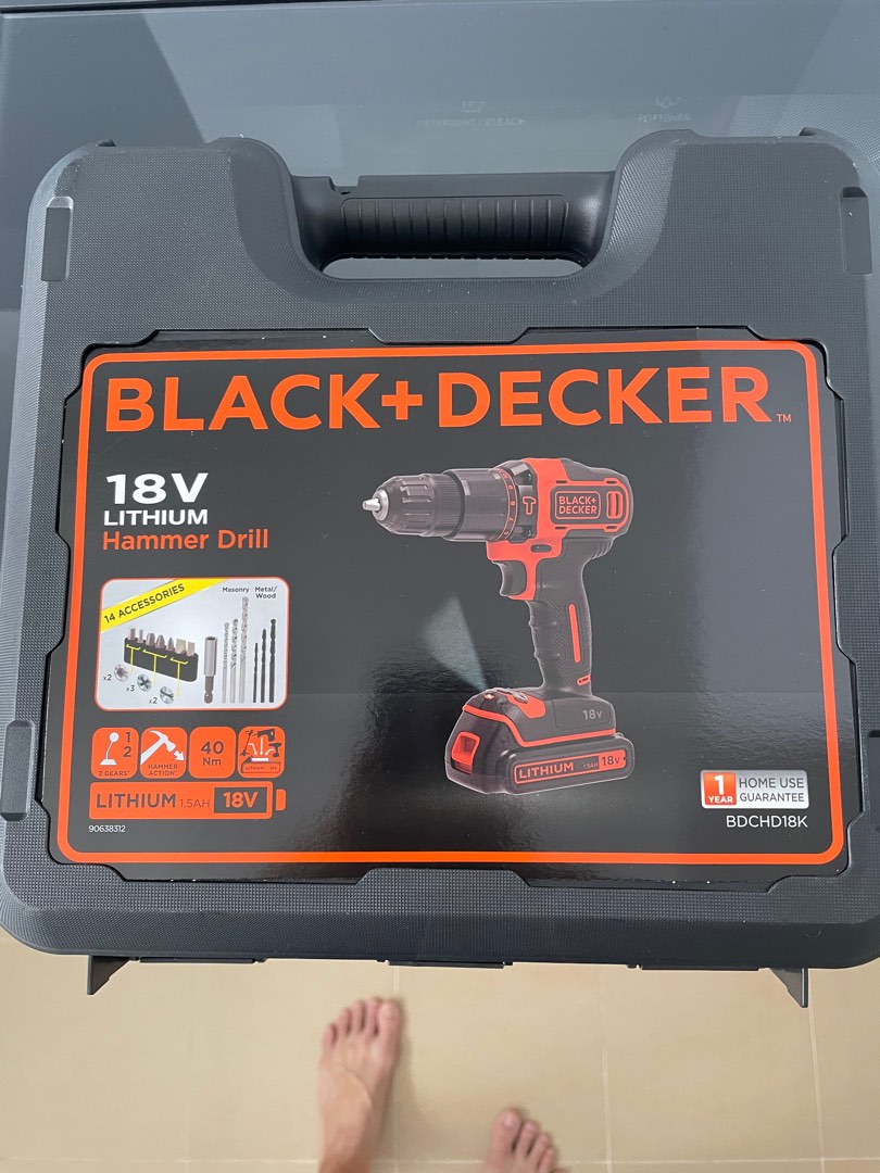 Black Decker 18v hammer drill cordless (without battery), Furniture & Home Living, Home