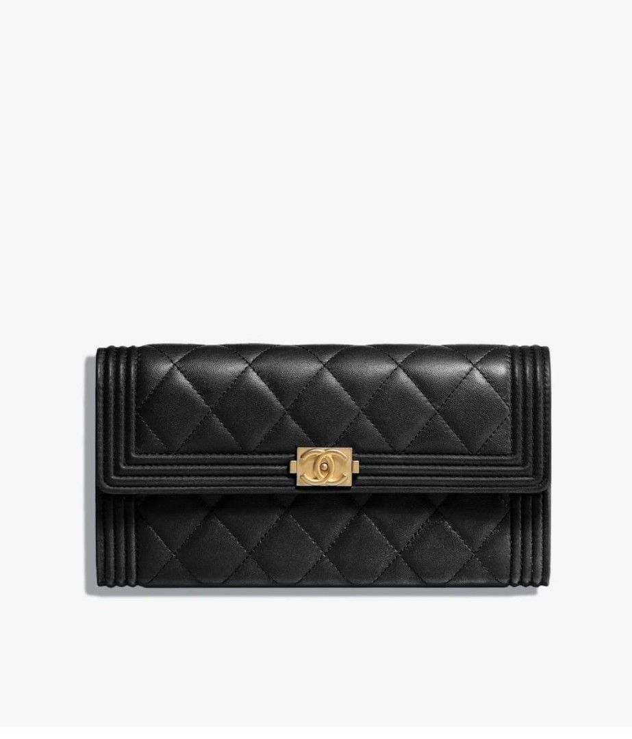 Chanel Boy Flap Wallet Quilted Glazed Aged Calfskin Long Black 1131281