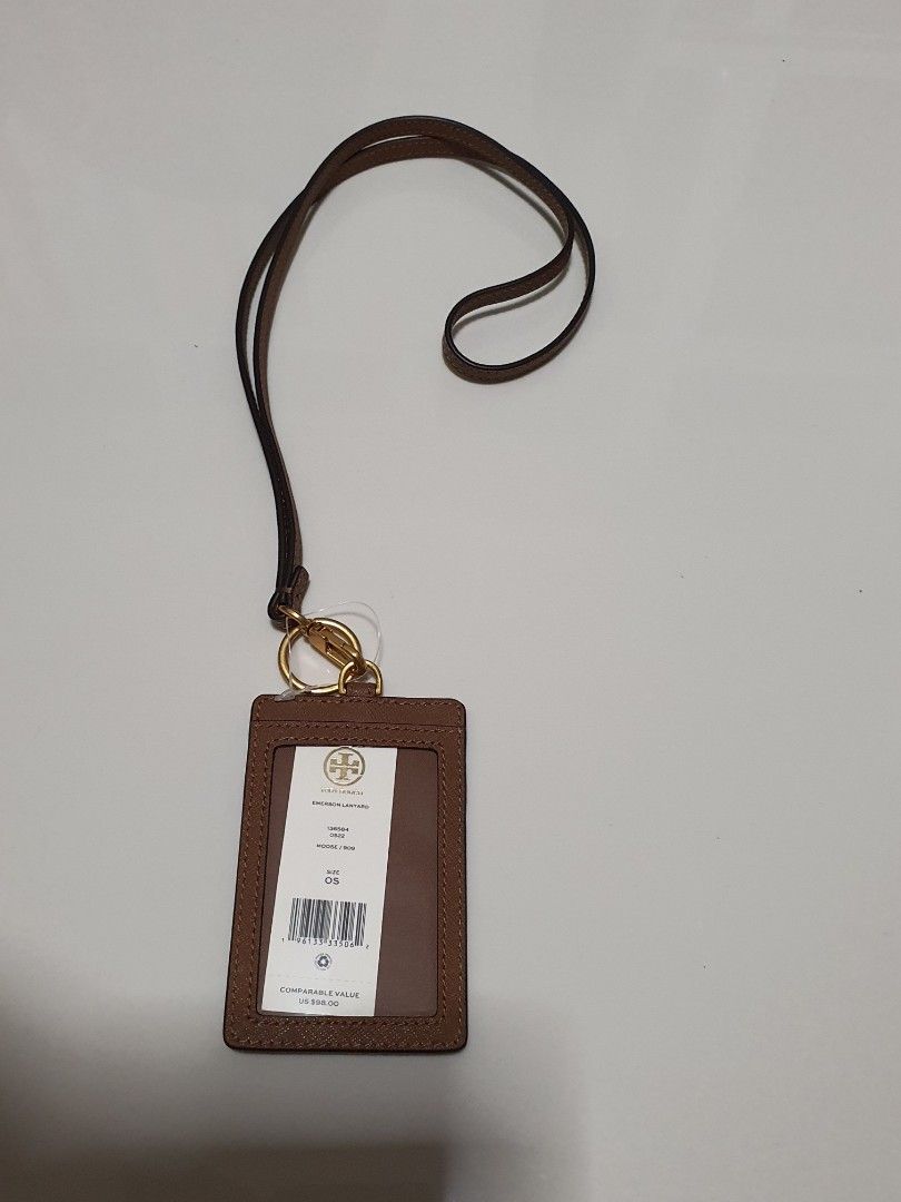 Brand new Authentic Tory Burch Emerson Lanyard Brown Tory Burch Card ID for  agents teachers left last one. Inscription on keyring. Christmas gift.,  Luxury, Accessories on Carousell