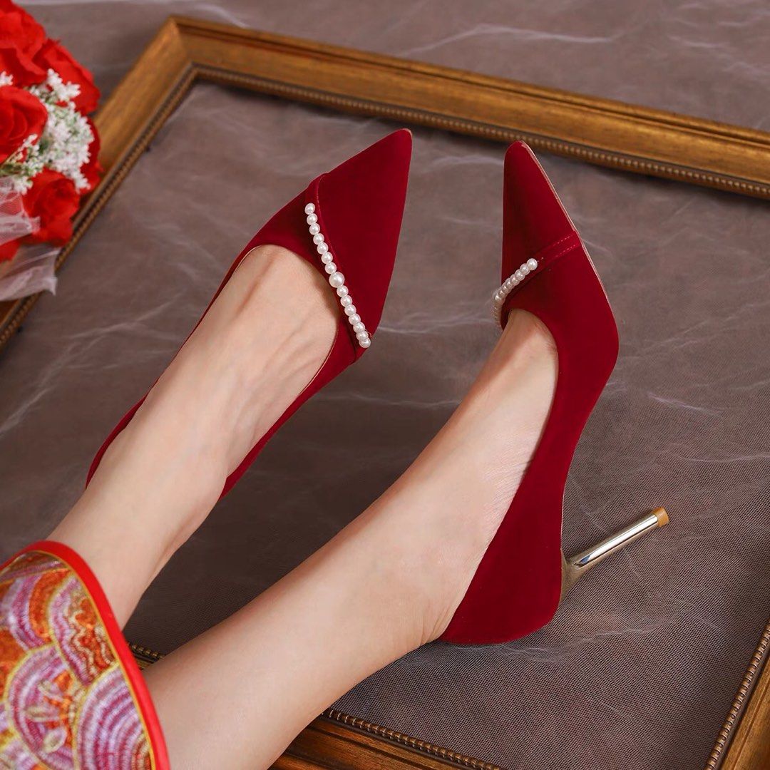 Red heels with hotsell pearls